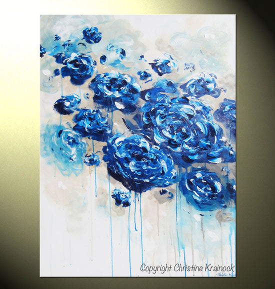 Load image into Gallery viewer, GICLEE PRINT Large Art Abstract Painting Blue Flowers Navy Blue White Floral Canvas Print Botanical - Christine Krainock Art - Contemporary Art by Christine - 3
