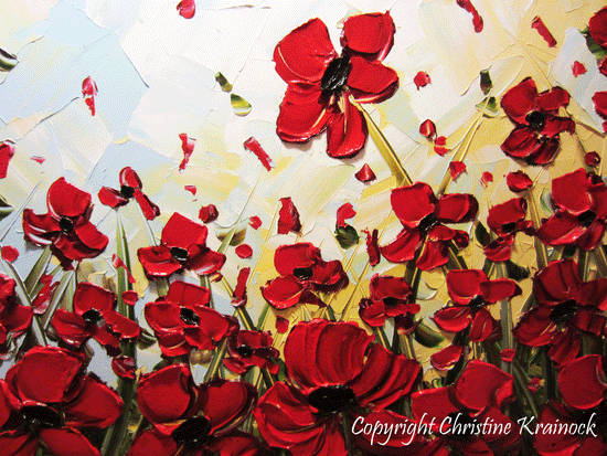 CUSTOM Art Abstract Painting Red Poppy Flowers Large Textured Landscape Wildflowers Poppies - Christine Krainock Art - Contemporary Art by Christine - 4