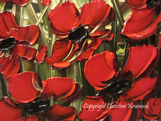 CUSTOM Art Abstract Painting Red Poppy Flowers Large Textured Landscape Wildflowers Poppies - Christine Krainock Art - Contemporary Art by Christine - 3