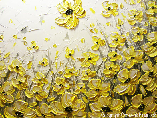 Original Art Yellow Grey Abstract Painting Flowers Poppies Modern Coastal Gold White Floral 30x40" - Christine Krainock Art - Contemporary Art by Christine - 5