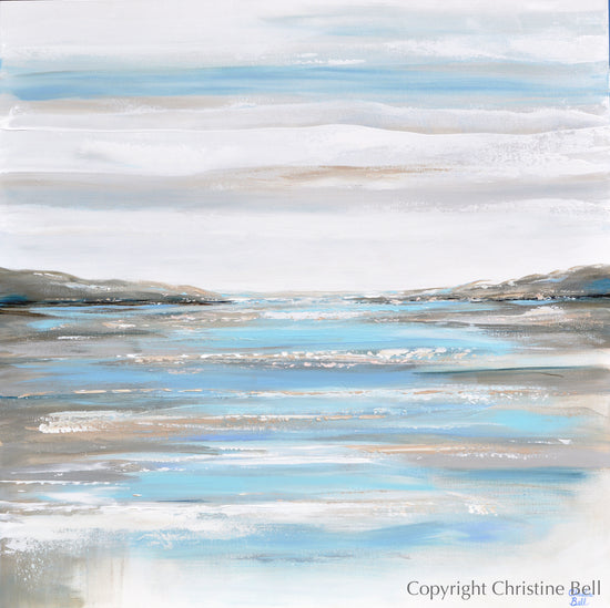 Load image into Gallery viewer, &amp;quot;Calm Waters&amp;quot; ORIGINAL Art Textured Abstract Painting Light Blue White Beige Grey Coastal Seascape Wall Art XL 48x48&amp;quot;
