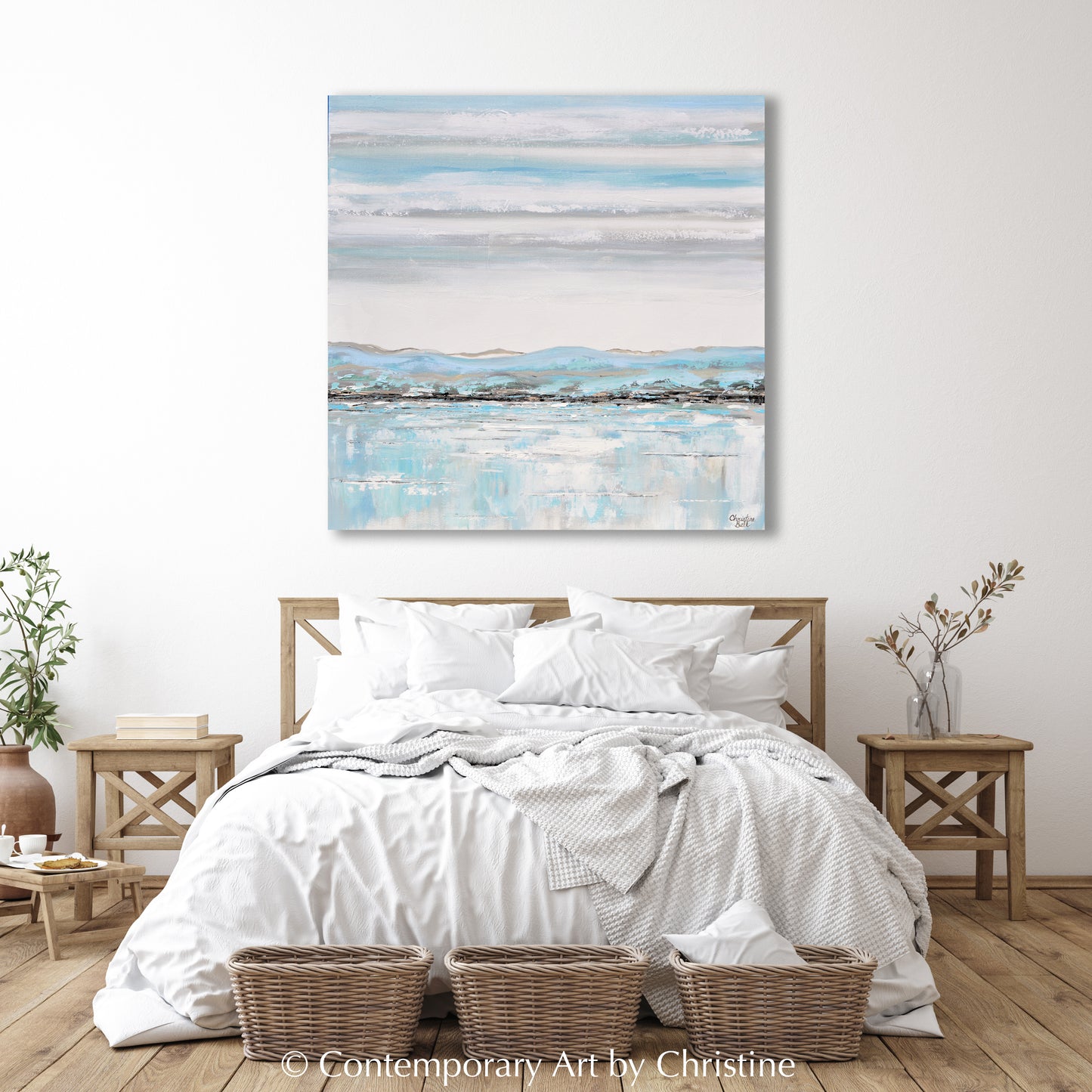 Load image into Gallery viewer, &amp;quot;Morning Memories&amp;quot; ORIGINAL Art Textured Abstract Painting Light Blue White Grey Coastal Seascape Minimalist Wall Art 36x36&amp;quot;
