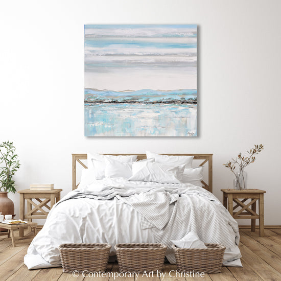 Load image into Gallery viewer, &amp;quot;Morning Memories&amp;quot; GICLEE PRINT Art Abstract Painting Light Blue White Grey Coastal Seascape Minimalist Wall Art
