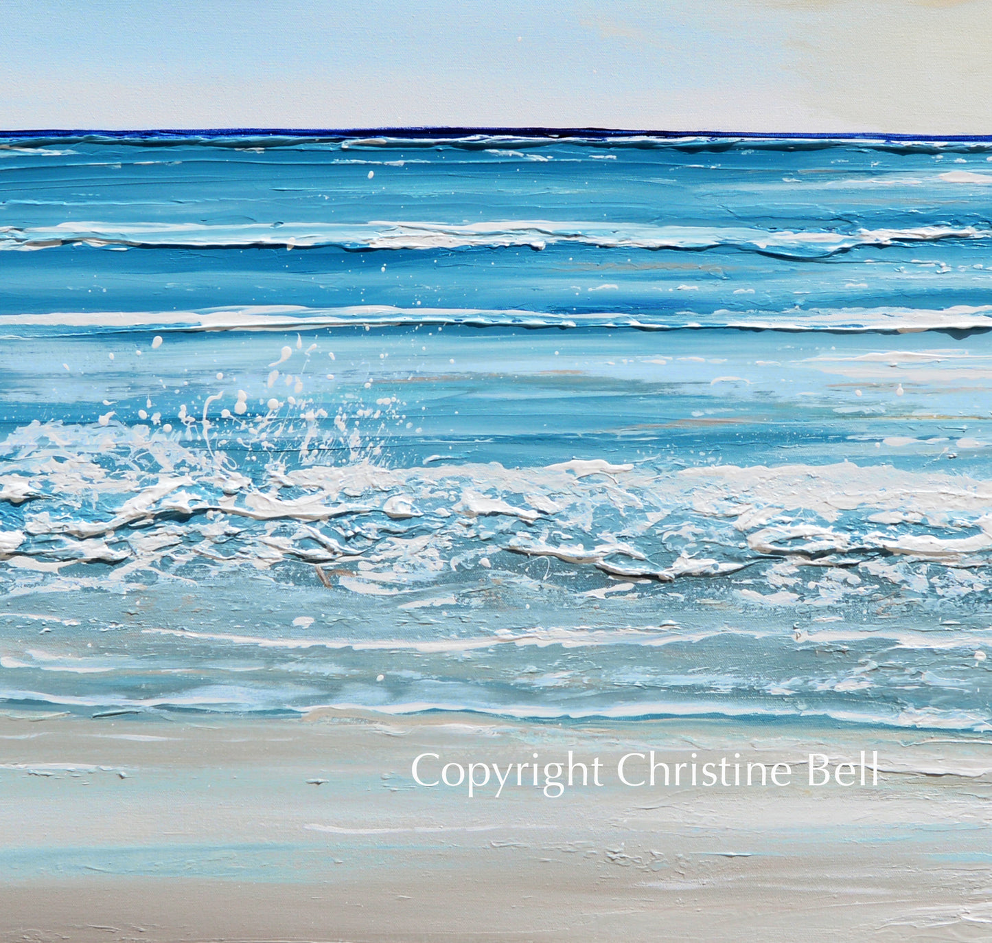 "Surf and Sun" ORIGINAL Art Textured Coastal Abstract Seascape Painting Light Blue White Grey Coastal Seascape Minimalist Wall Art XL 48x48"